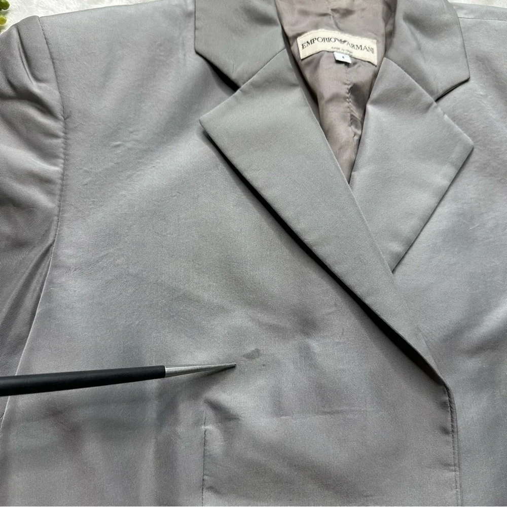 Emporio Armani Vintage Single Button Gray Silver Silk Blend Blazer Jacket Size 4